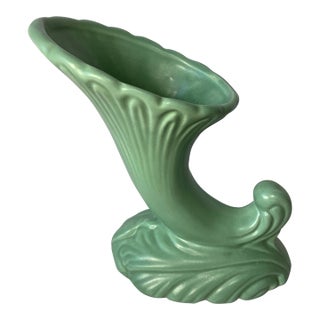 Vintage Royal Haeger Pottery Cornucopia Vase Light Green For Sale