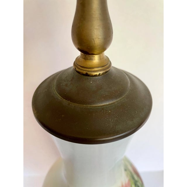 Metal Antique Original Signed Hand-Painted Floral Table Lamp For Sale - Image 7 of 13