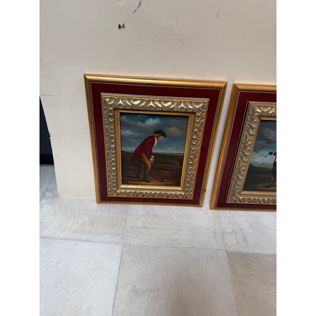 Burgundy T. Kelly Golfer Oil on Canvas Portraits, Pair For Sale - Image 8 of 12