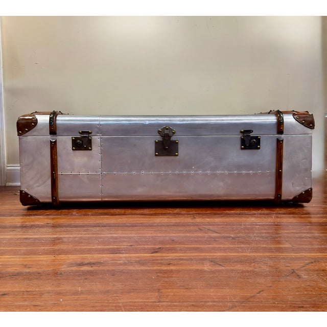 2010s Restoration Hardware Aluminum Steamer Trunk Coffee Table For Sale - Image 5 of 15