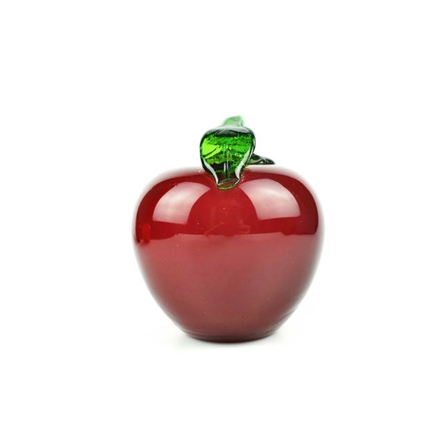 Mid 20th Century Handmade Hand Blown Red Glass Apple Paper Weight Figurine For Sale - Image 4 of 8