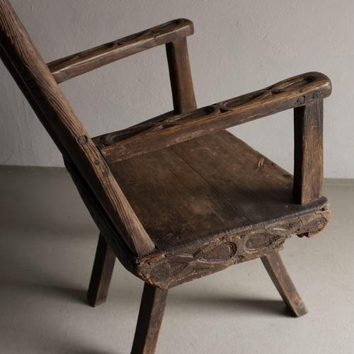 Antique Primitive Carved Oak Armchair, Belgium For Sale - Image 11 of 16