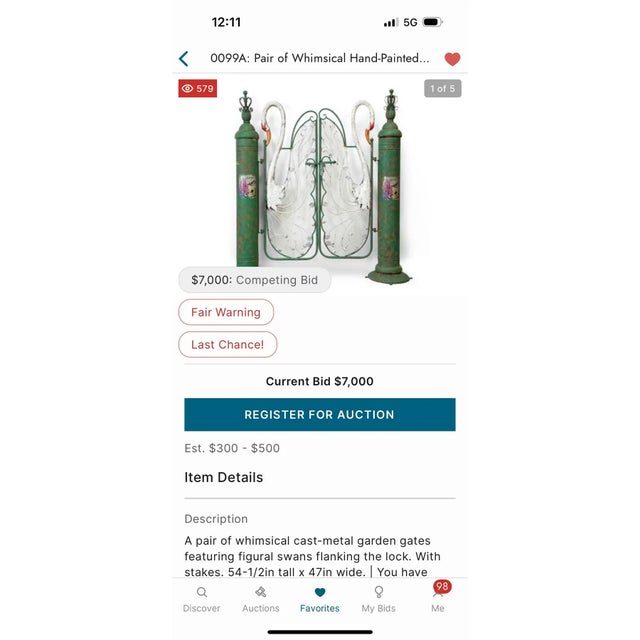 1990s Whimsical Cast Metal Swan Double Garden Gate - A Pair For Sale - Image 10 of 10