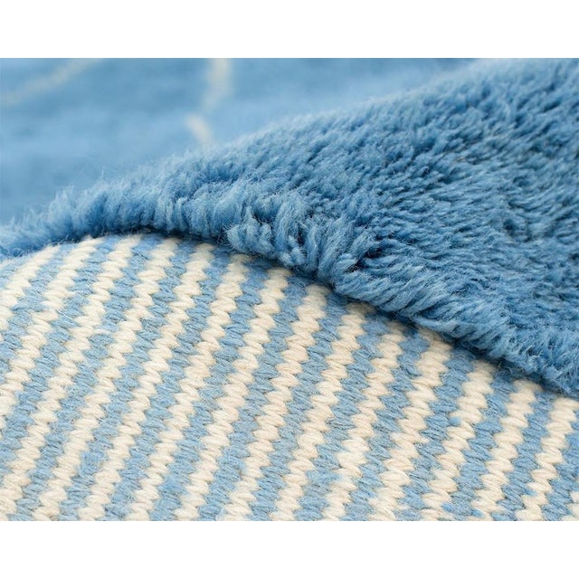 Textile Hand-Knotted Wool Rug in Cerulean Blue by Azele Studio For Sale - Image 7 of 9