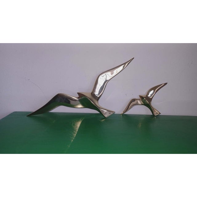 Wall Decoration Set - 2 X Seagull / Swallow / Bird. Brass 60 / 70 s .Large 34 cm x 14 cm x 2 cm , small 17 cm x 9 cm x 1...
