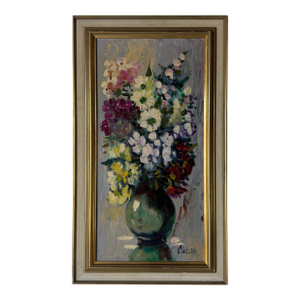 1960s Vintage Huller Still Life Flowers in Vase Oil on Canvas, Framed