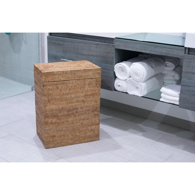 Wood Artifacts Rattan Rectangular Hamper with Hinged Lid in Honey Brown For Sale - Image 7 of 9