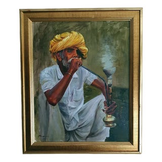 José Luis Pagador Ponce, Smoker in Turban, 2000s, Oil, Framed For Sale