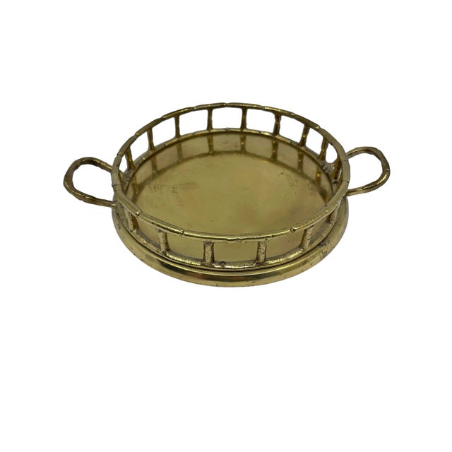 Hollywood Regency Vintage Small Faux Bamboo Brass Tray/ Catchall For Sale - Image 3 of 10