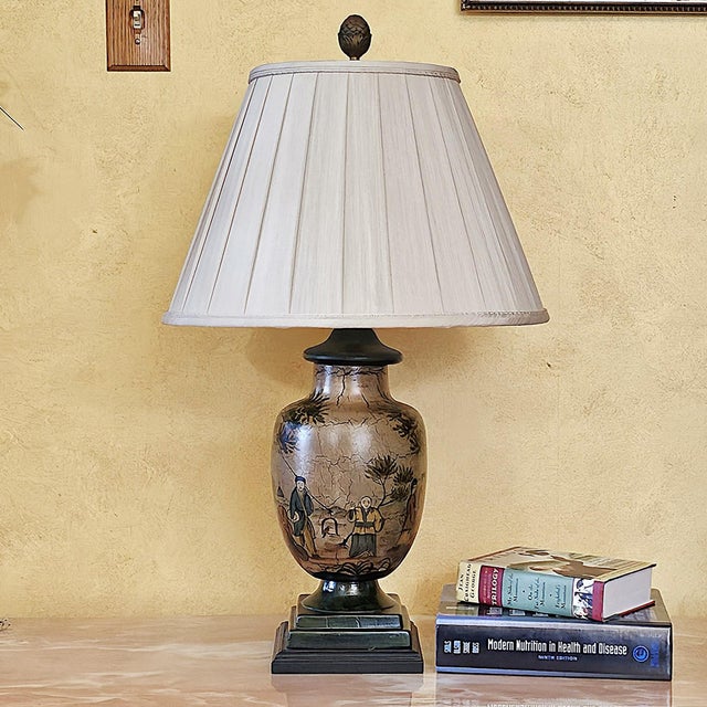 Vintage John Richard Lighting Japanese Satsuma-style ceramic table lamp featuring a hand-painted crackle-glazed body with...