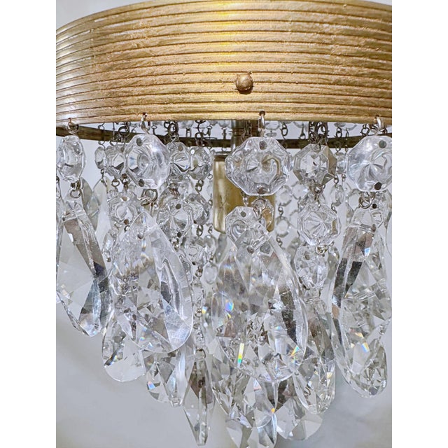 Brass Mid 20th Century Hollywood Regency Crystal Teardrop Chandelier With Ridged Brass Crown For Sale - Image 8 of 9