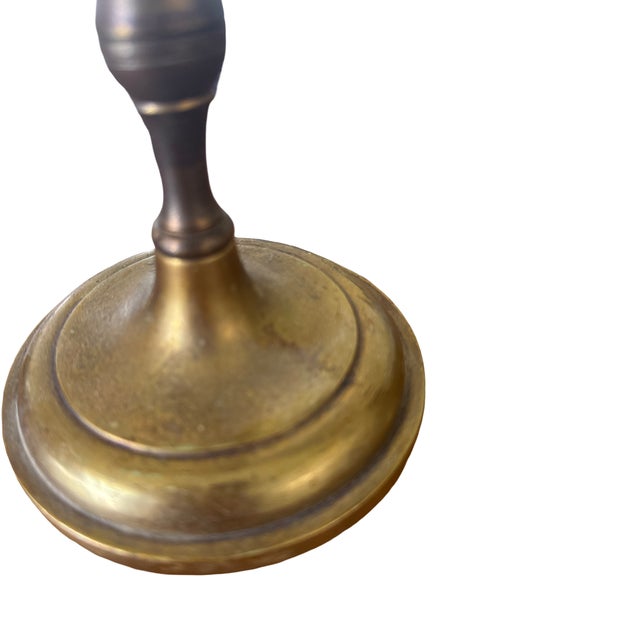 Metal Mid 20th Century Pair of Heavy Brass Three-Light Candelabra | Dark Academia English Library Style For Sale - Image 7 of 8