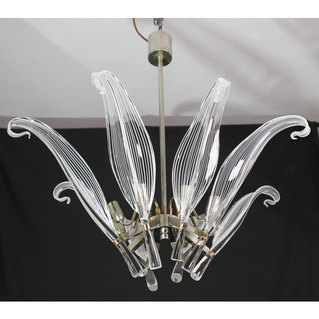 1980s Extraordinary Large Transparent Murano Glass Leaves Chandelier by Franco Luce For Sale - Image 10 of 18