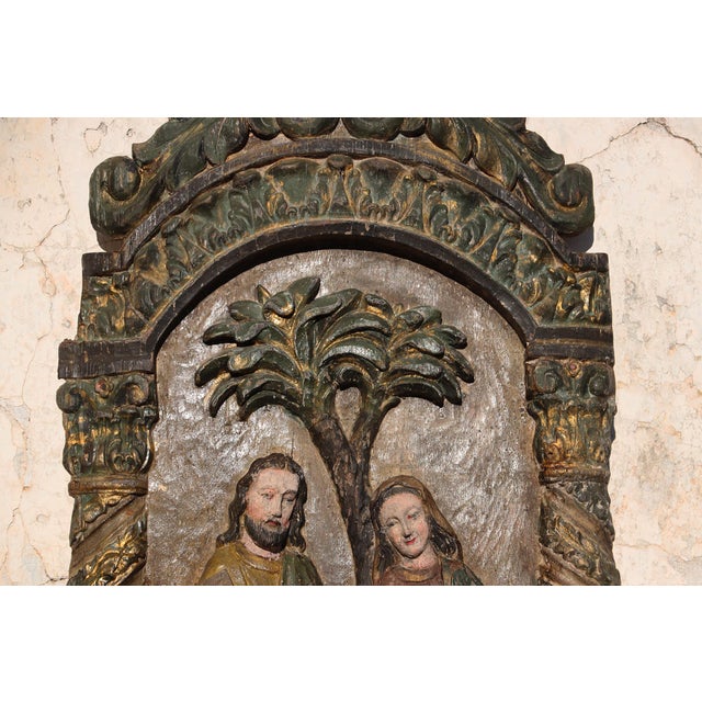 17th Century 17th Century Large Baroque Holy Family Wooden Retable, Portuguese, 43.70" For Sale - Image 5 of 14
