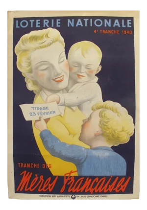 1940 Original French Art Deco Poster - Loterie Nationale - 4e Tranche 1940 "tranche Des Meres Francaises"
