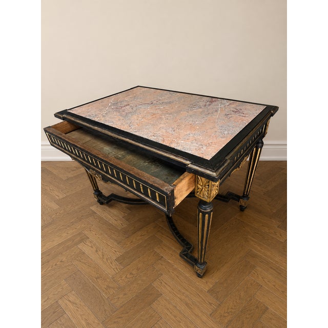 French Napoleon III Ebonized and Gilt Center Table with Sarrancolin Marble Top, 1880 For Sale - Image 6 of 14