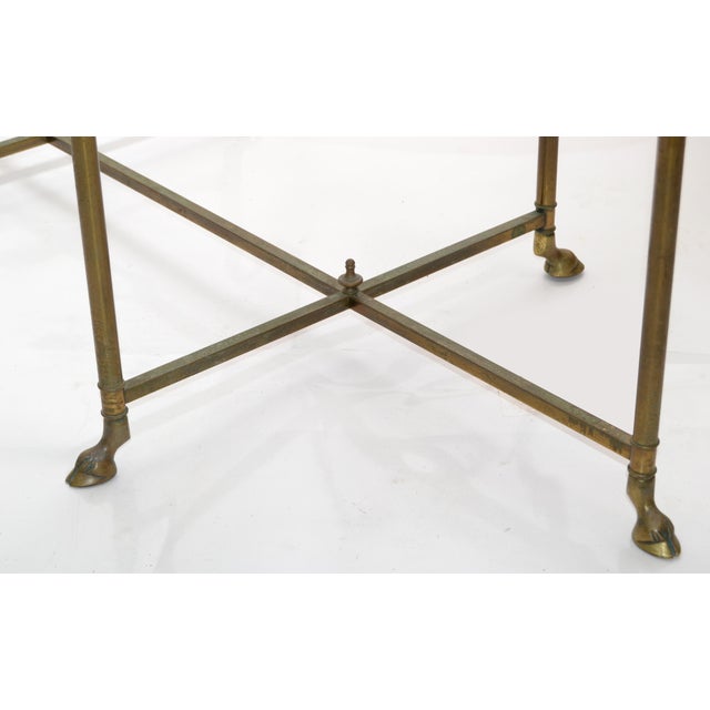 1970s Hollywood Regency Mastercraft Brass Hoof Feet Coffee Table Racetrack Glass Top For Sale - Image 15 of 15