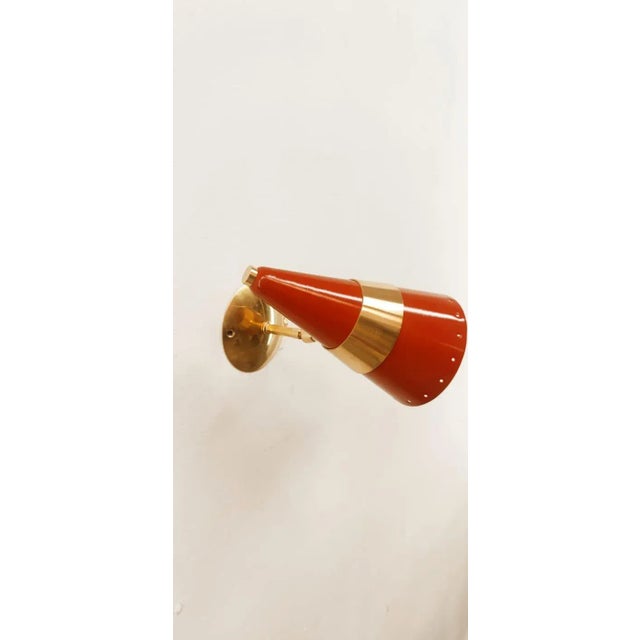 Red & Gold Adjustable Cone Sconce For Sale - Image 6 of 8