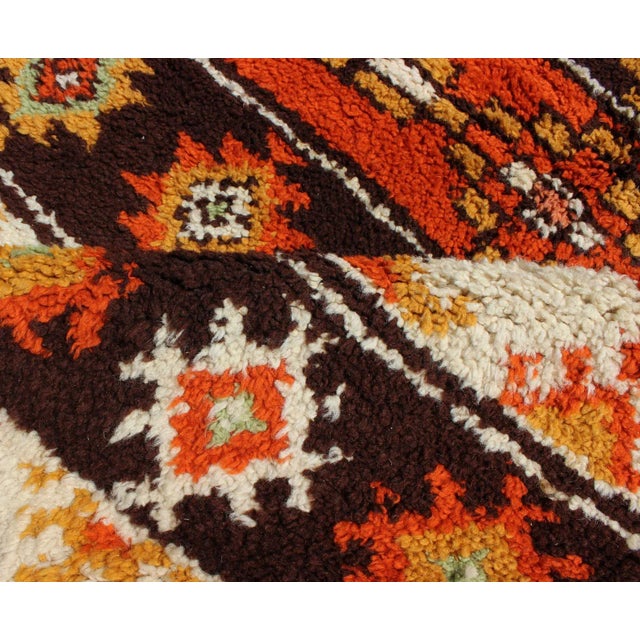 Vintage Moroccan Rug With Stripes & Tribal Design in Orange, D. Brown, Ivory For Sale - Image 10 of 12