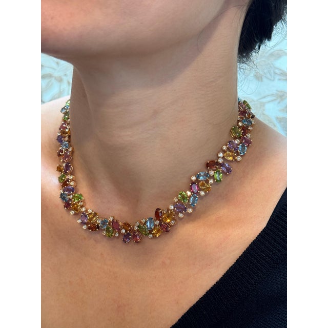 Multi Colored Gemstone Diamond Rainbow Necklace By H. Stern, 18K Yellow Gold 89g For Sale - Image 9 of 18