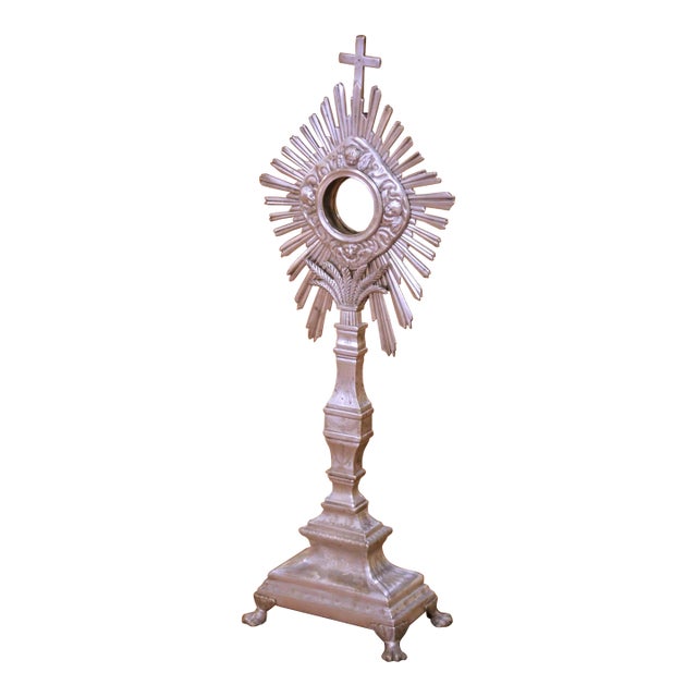 19th Century French Silvered Bronze Catholic Ostensoir Monstrance With Sunburst For Sale