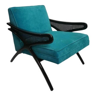 Mid-Century Modern Butterfly Lounge Chair in Peacock Blue Velvet For Sale