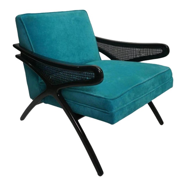 Mid-Century Modern Butterfly Lounge Chair in Peacock Blue Velvet For Sale