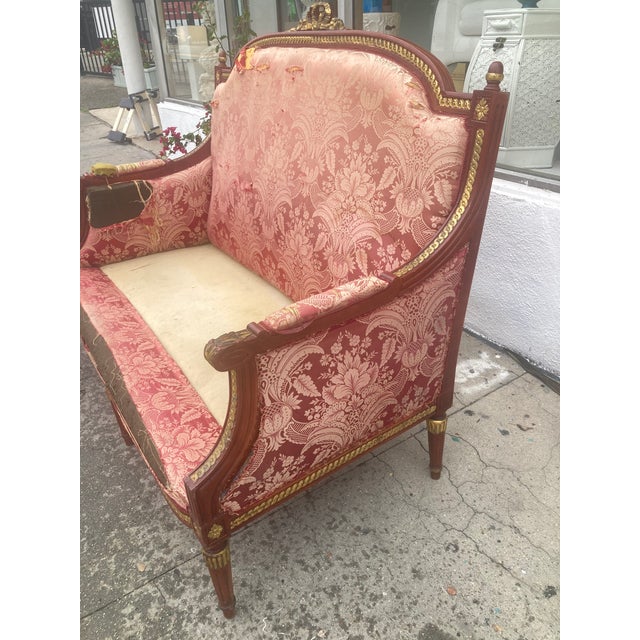 Louis XVI Style Venetian Loveseat With Original Stained Red With Gilt Finish For Sale In Los Angeles - Image 6 of 13