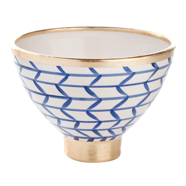 Contempo Collection Decorative Geometic Ceramic Footed Bowl For Sale
