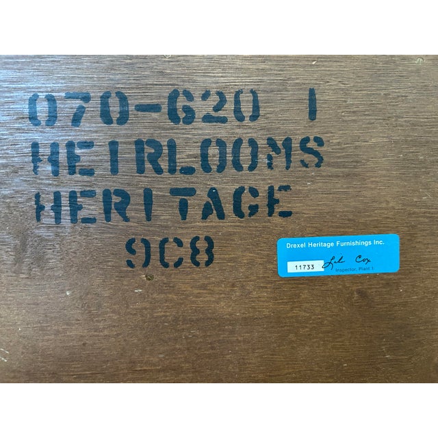 Late 20th Century Drexel Heritage Hierlooms Flame Mahogany Four Drawer Chest/Nightstand - Pair For Sale - Image 9 of 12