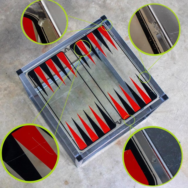 Mid-20th Century Mid Century Modern Game End or Side Table Chrome Cube Frame & Backgammon Glass Top For Sale - Image 15 of 18