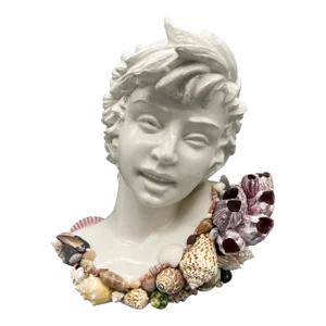 Vintage Nautical Seashell Shell Encrusted Ceramic Bust Young Man