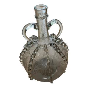 Antique 19th Century Dutch Glass Decanter – Etched Grapes & Vines, Rippled Decor