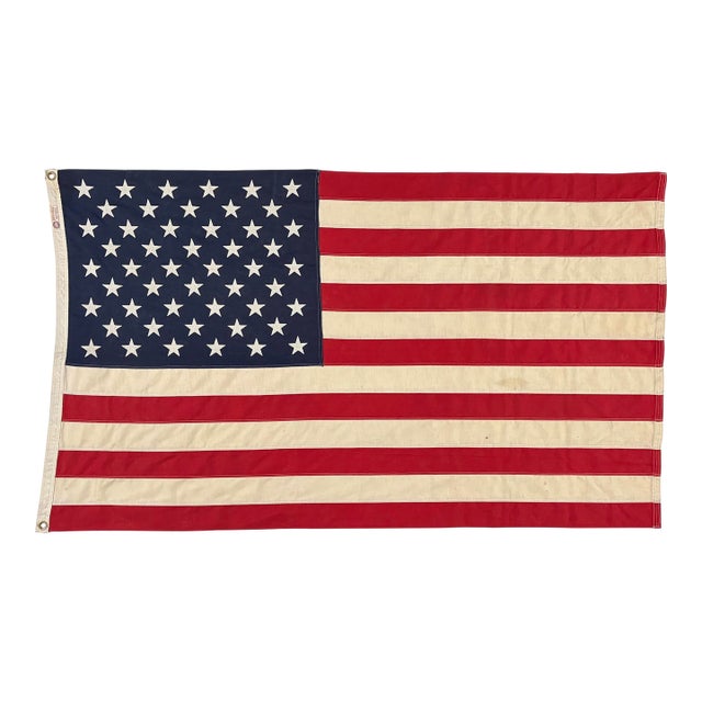 Vintage Cotton American Flag With Sewn Stars For Sale