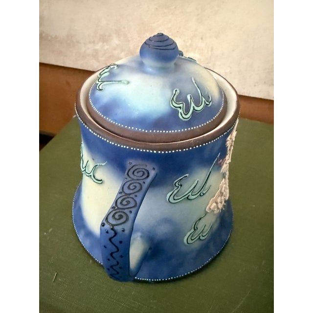 Ceramic Vintage Hand Painted Dragonware Sugar Bowl and Creamer Set Japan Blue Dragon Tea Set Asian Motif Mid Century For Sale - Image 7 of 12
