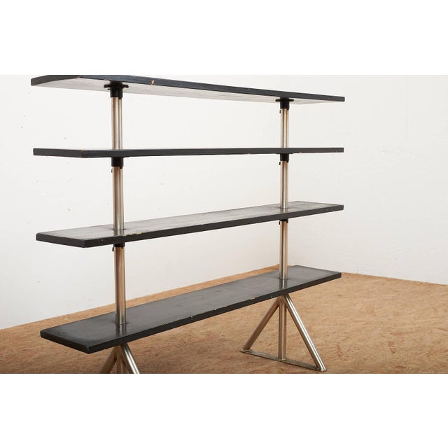 Freestanding Shelving Unit in Nickel-Plated Steel Tube Frame and Wood Shelves, 1930s For Sale - Image 10 of 17