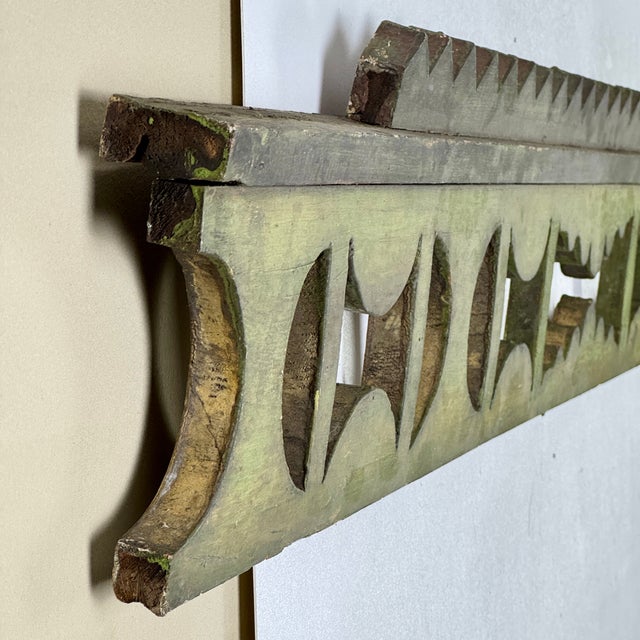 Olive Majestic Architectural Salvage Ornamental Painted Wood Frieze/Valance Decorative Element C. Late 19th American Victorian Design For Sale - Image 8 of 13