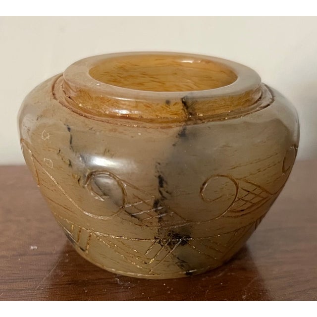 Antique 19th Century Chinese Carved Mottled Brown Jade Scholar's Desk Object - Small Vase or Pot For Sale - Image 11 of 17