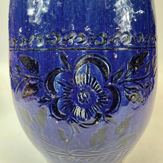 19th Century Cobalt Blue Ceramic Garden Seat Stool For Sale - Image 9 of 10