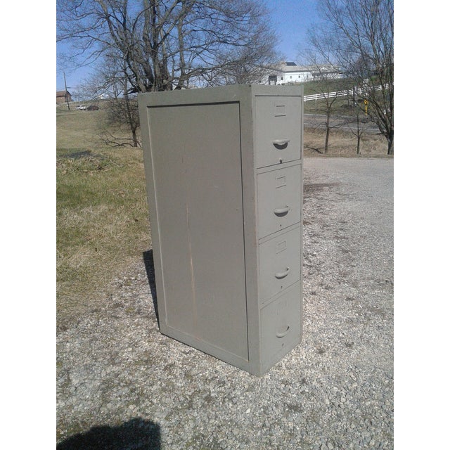 Antique Wooden 4 Drawer File Cabinet Painted Navy Gray 1940s For Sale - Image 15 of 18