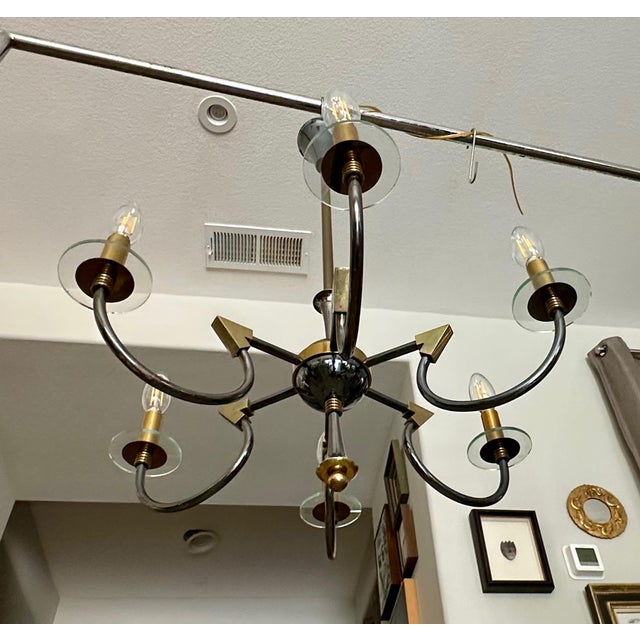 French Moderne Patinated Brass Chandelier by Maison Lunel For Sale - Image 4 of 12