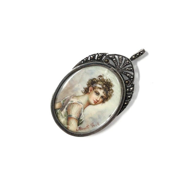 Early 19th Century Portrait Miniature Marcasite Pendant For Sale - Image 5 of 9