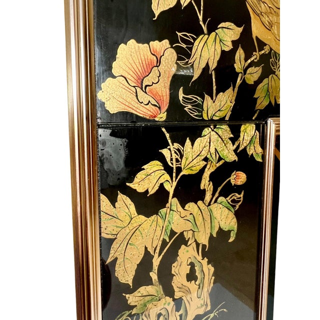 Labarge Chinoiserie LaBarge Verre Églomisé Black and Gold Mirror, 1986 For Sale - Image 4 of 12