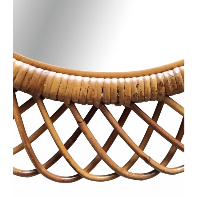 1960s Oval Rattan and Bamboo Wall Mirror attributed to Franco Albini, 1960s For Sale - Image 5 of 10