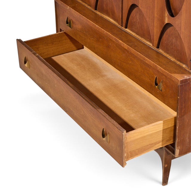 Brown Broyhill Brasilia Mid Century Walnut and Brass Gentleman Chest Dresser For Sale - Image 8 of 9