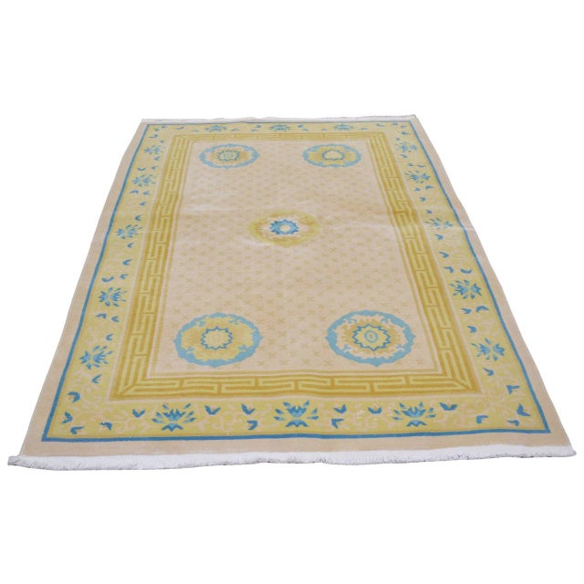 Art Deco Vintage Chinese Art Deco Hand Knotted Wool Rug, 5'2x7'8 For Sale - Image 3 of 6