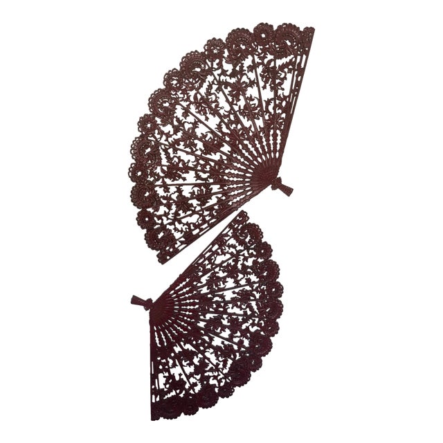 2 Vintage Burwood Homco Asian Wall Plaque Fans For Sale