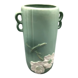 Weller Pottery Wild Rose Double Loop Handled Vase