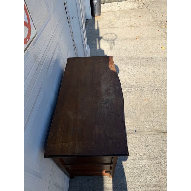 Early 20th Century Antique Victorian Arts & Crafts Oak Chest of Drawers With Decorative Brass Pulls, Circa 1900 For Sale - Image 5 of 12