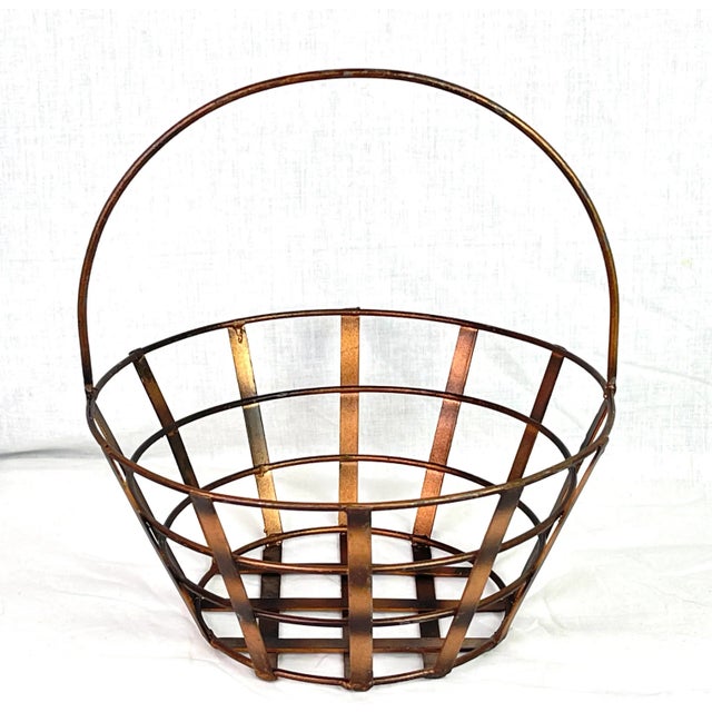 Distressed Bronze Copper Style Metal Basket For Sale - Image 10 of 10